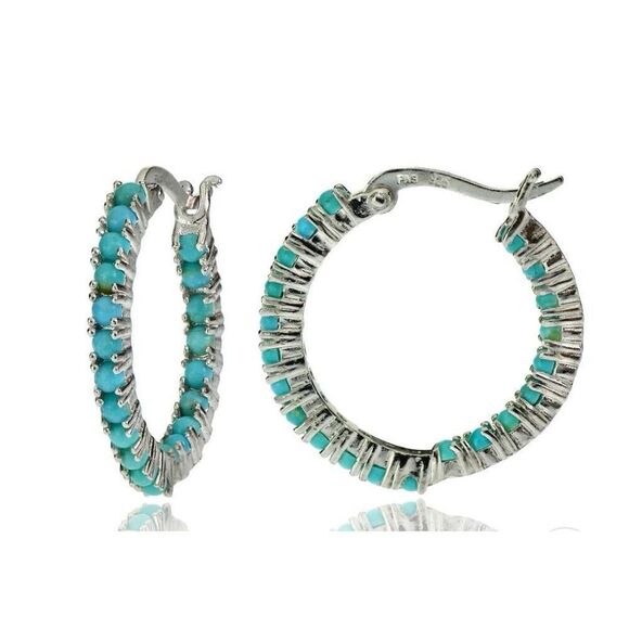 925 sterling silver Inside Out Hoop earrings turquoise infinity cowgirl western - Picture 1 of 8
